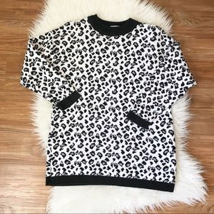 Snow Leopard Print Cotton Sweater - M